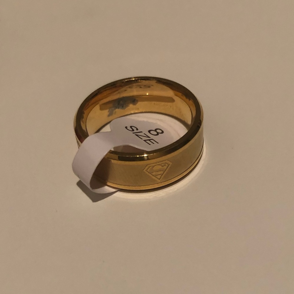 Superman Stainless Steel Gold Titanium Band Ring - Picture 3 of 7